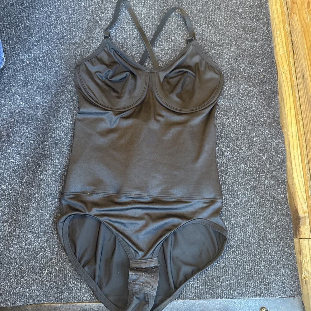 VTG Nancy Ganz Bodyslimmers 36C BlackBodysuit Shapewear Bustier 1-Piece Lingerie